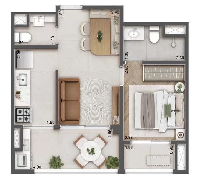 Planta 03 - 1 dorm 43m² – Haus Mitre Station Brooklin