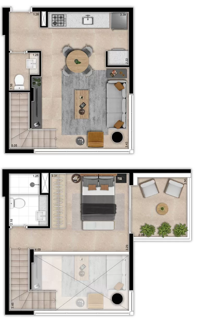 Planta 03 - 1 dorm 61m² - loft – Indi 70