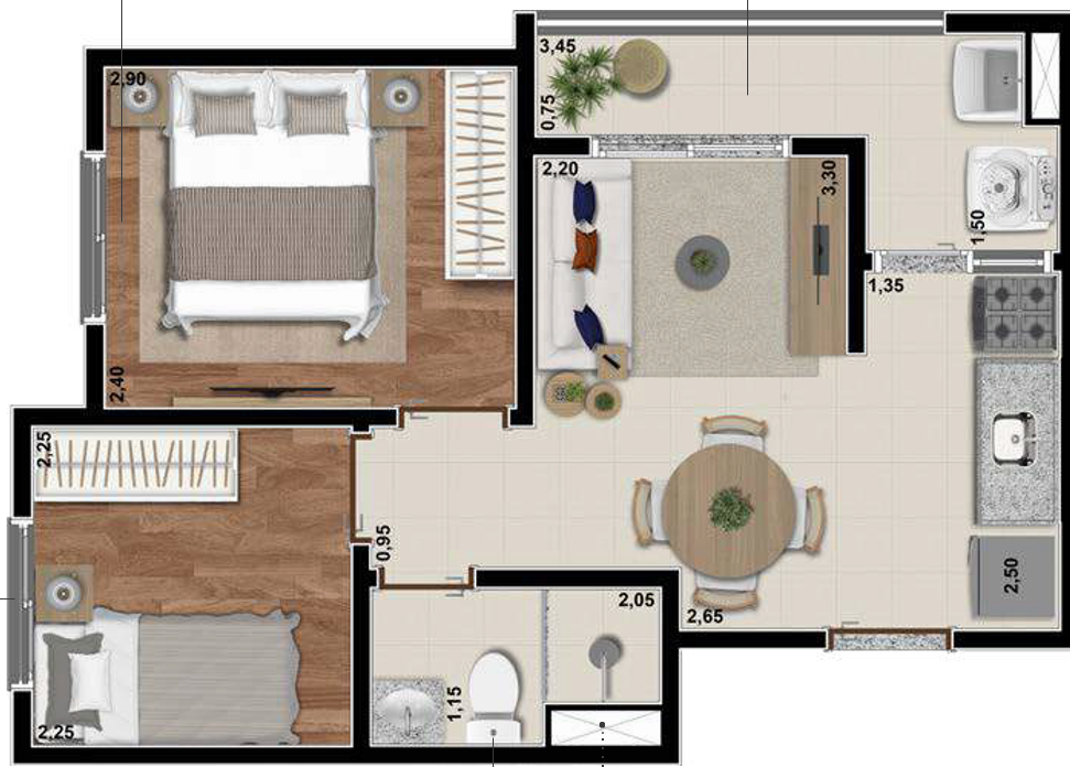 2 dorm 34 97m² – Orbi Saúde