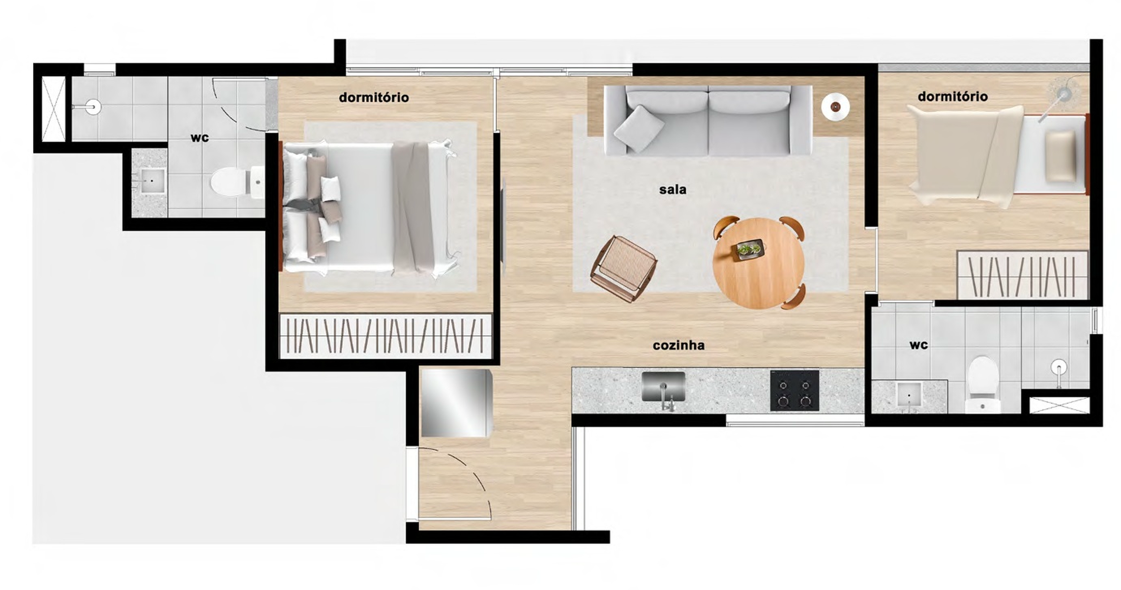 Planta 03 - 2 dorm 46m² – Bracon Quatá