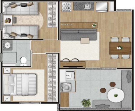 Planta 03 - 2 dorm 57 29m² – Constantino Campo Belo