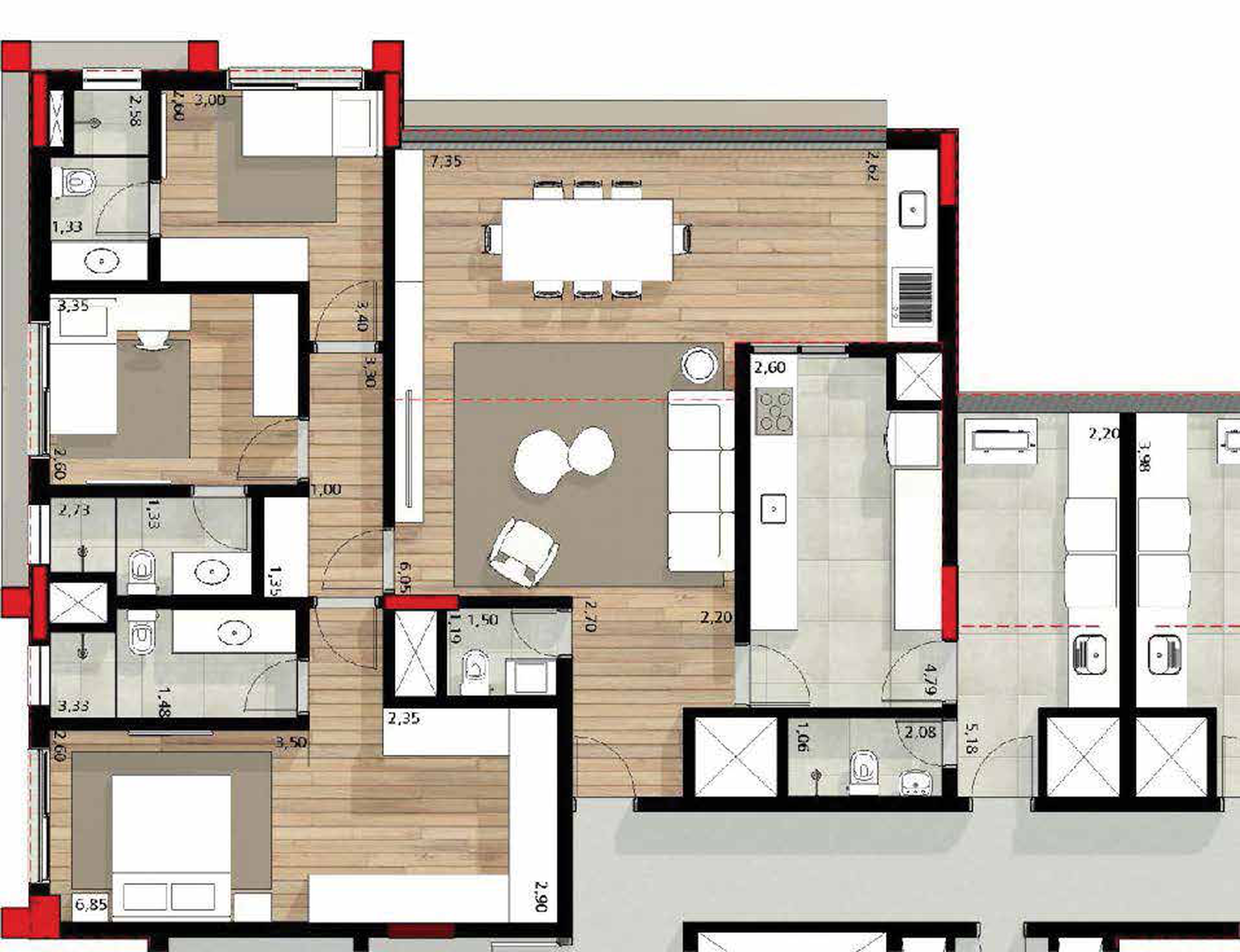 Planta 03 - 3 dorm 140m² – Quintessence Campo Belo