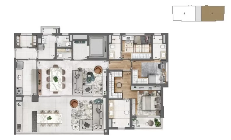 Planta 03 - 3 dorm 165 5m² - opção – Cyrela Legacy Campo Belo