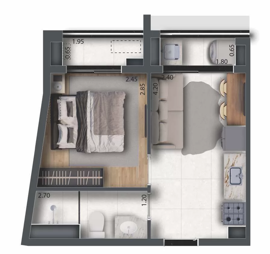 Planta 04 - 1 dorm 29,15m² – Feel Saúde