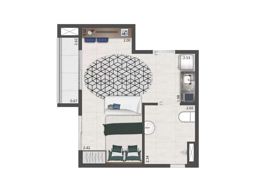 Planta 04 - 1 dorm 36m² - studio