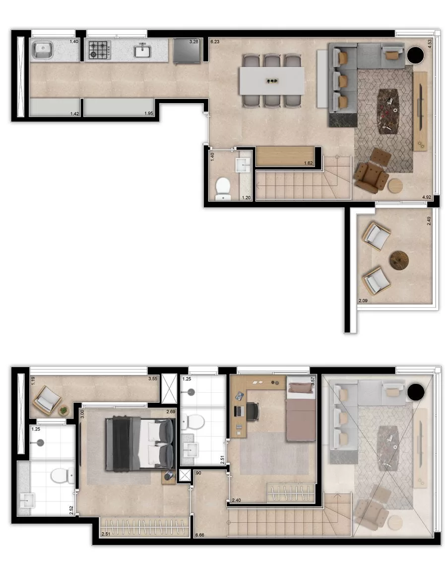 Planta 04 - 2 dorm 91m² - loft – Indi 70
