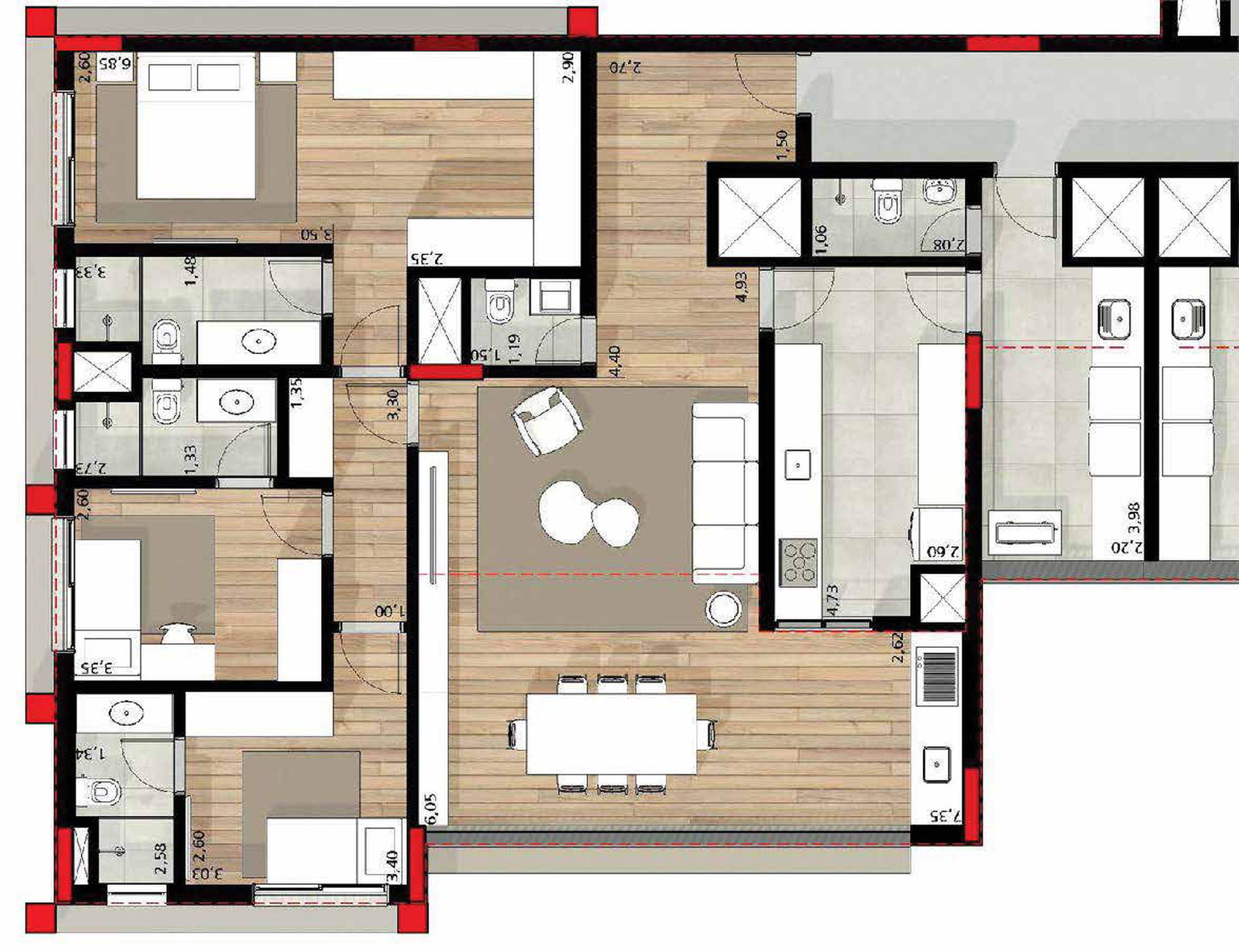 Planta 04 - 3 dorm 145m² – Quintessence Campo Belo