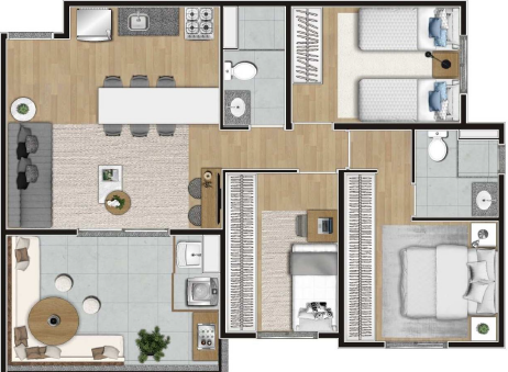 Planta 04 - 3 dorm 69 98m² – Constantino Campo Belo