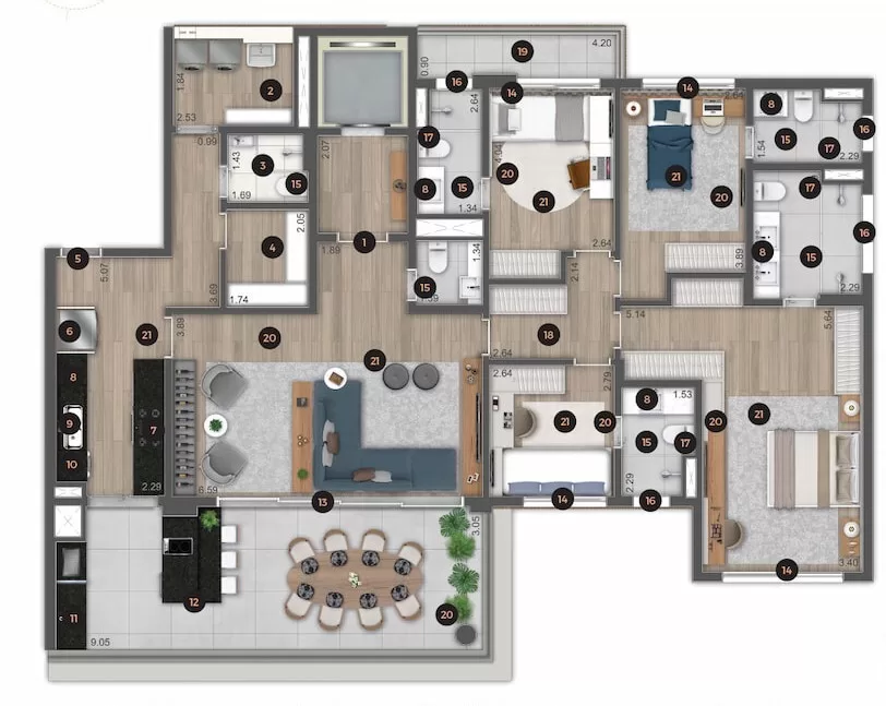 Planta 04 - 4 dorm 194,06m² – Ateliê 365