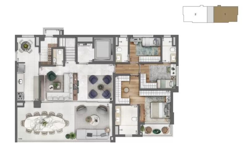 Planta 04 - 4 dorm 329m² - cobertura duplex inferior – Cyrela Legacy Campo Belo