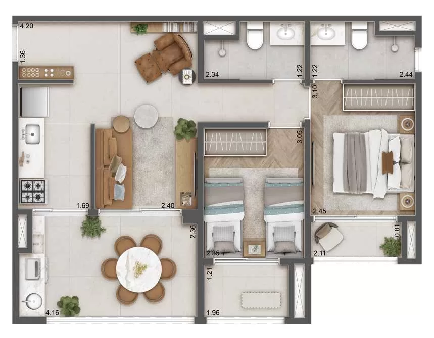 Planta 05 - 2 dorm 63m² – Haus Mitre Station Brooklin