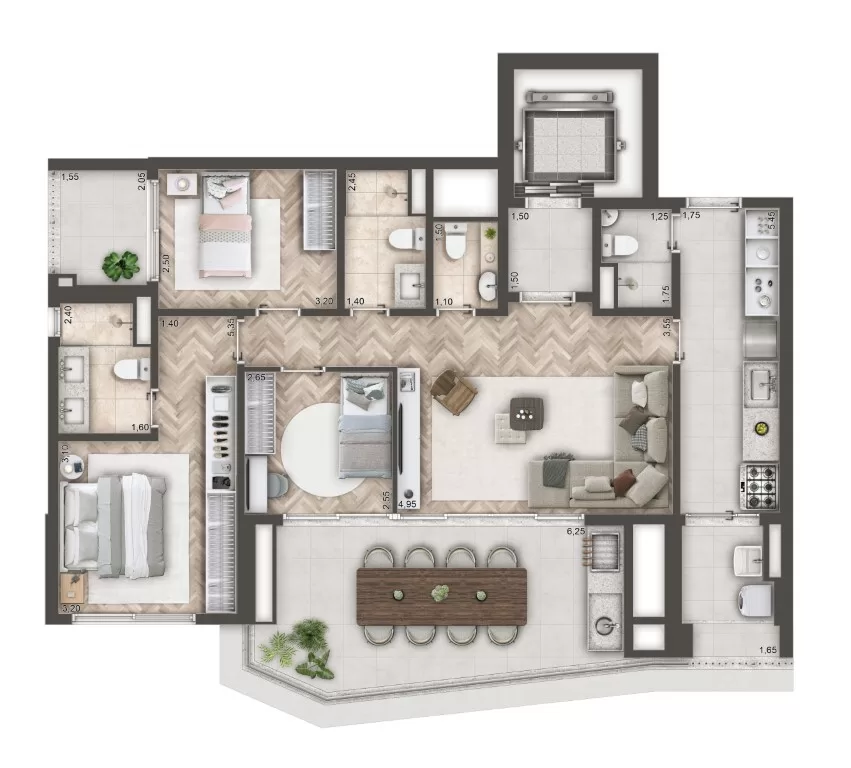 Planta 05 - 3 dorm 114,49m² – Mandarim The Legend