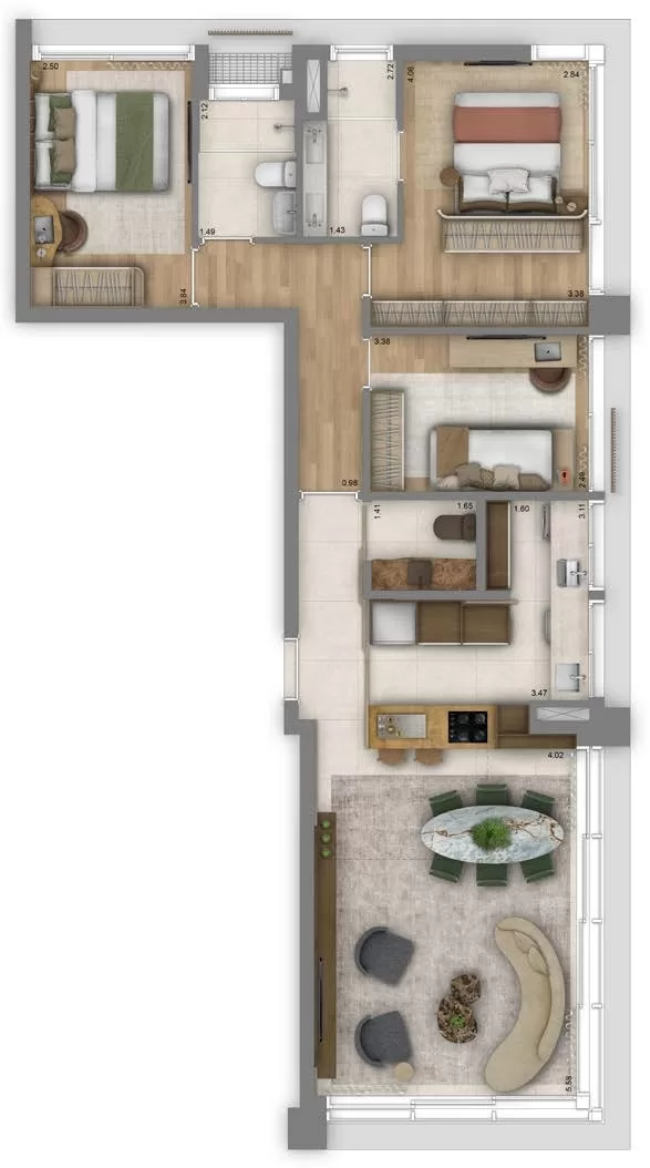 Planta 05 - 3 dorm 98m² – Art’Stone Residences