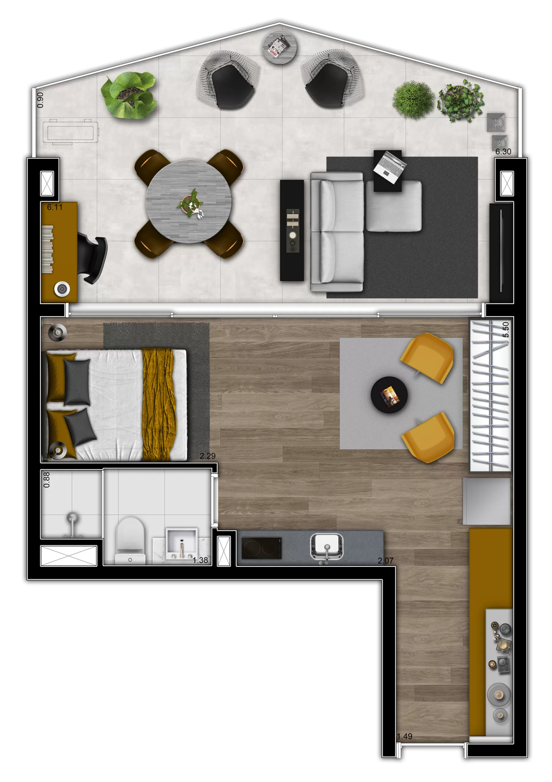 1-dorm-46m²-studio – VN Millennium Faria Lima