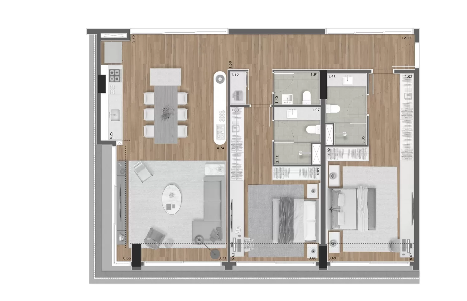 Planta 07 - 2 dorm 138m² – Itacema 396