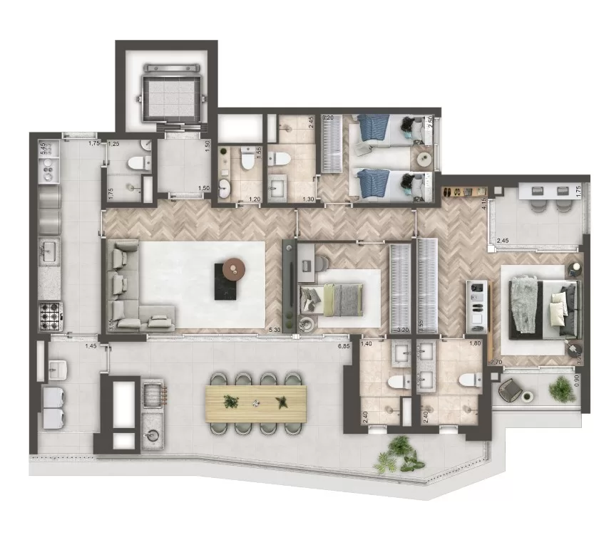 Planta 07 - 3 dorm 140,93m² – Mandarim The Legend
