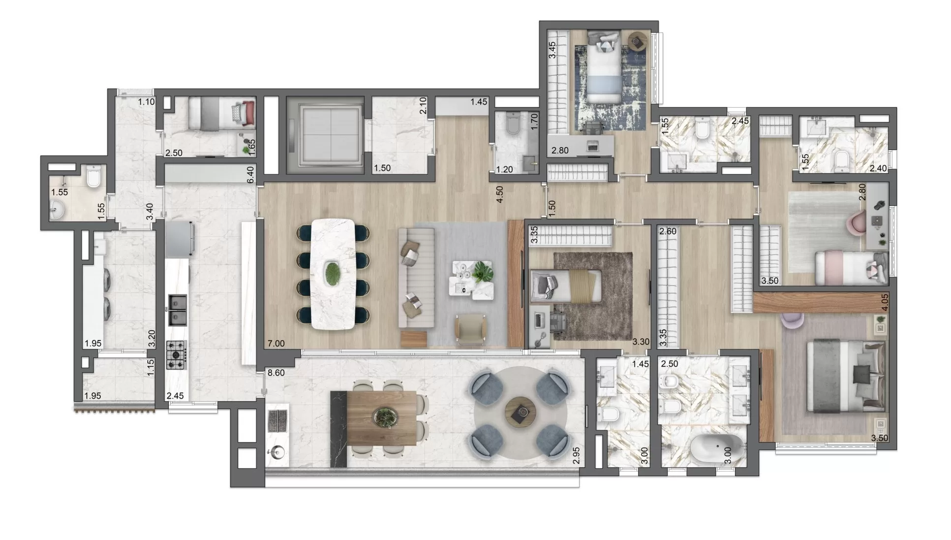 Planta 07 - 4 dorm 213m² – LIS Moema Íle Saint-Louis – Residencial