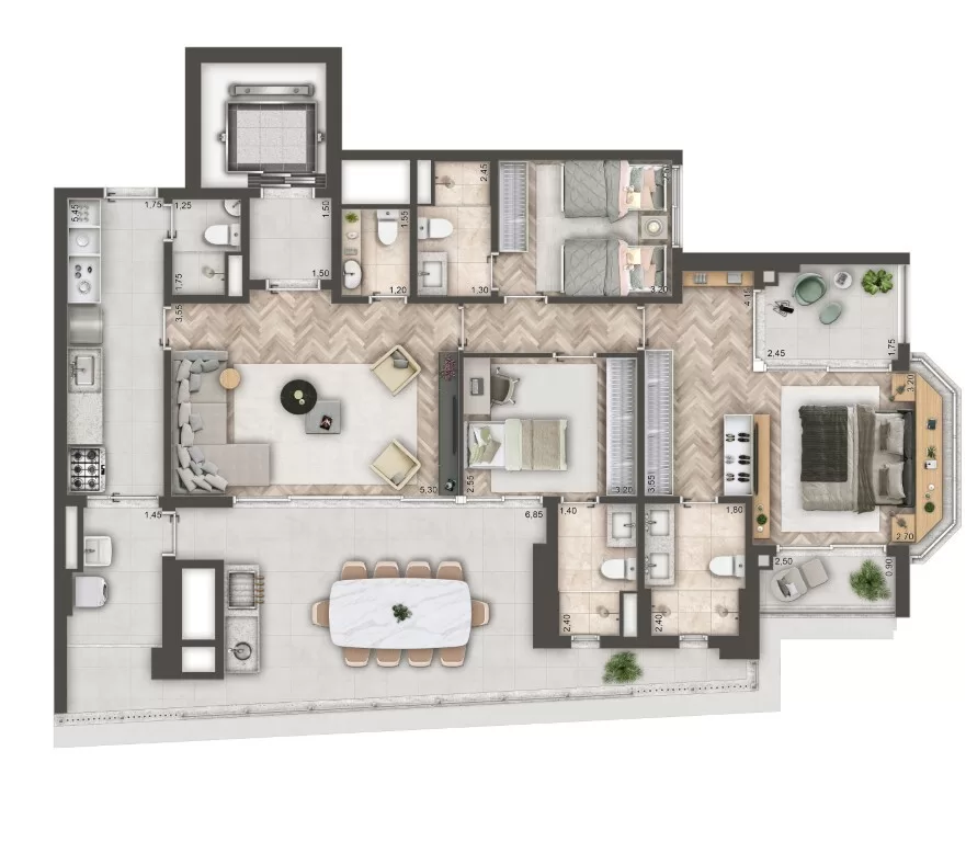 Planta 09 - 3 dorm 144,46m² – Mandarim The Legend
