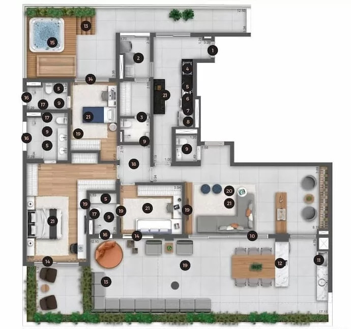 Planta 09 - 3 dorm 263,01m² - garden – Ateliê 365