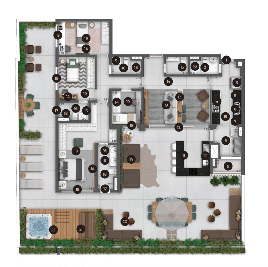 Planta 10 - 4 dorm 275,29m² - garden – Ateliê 365