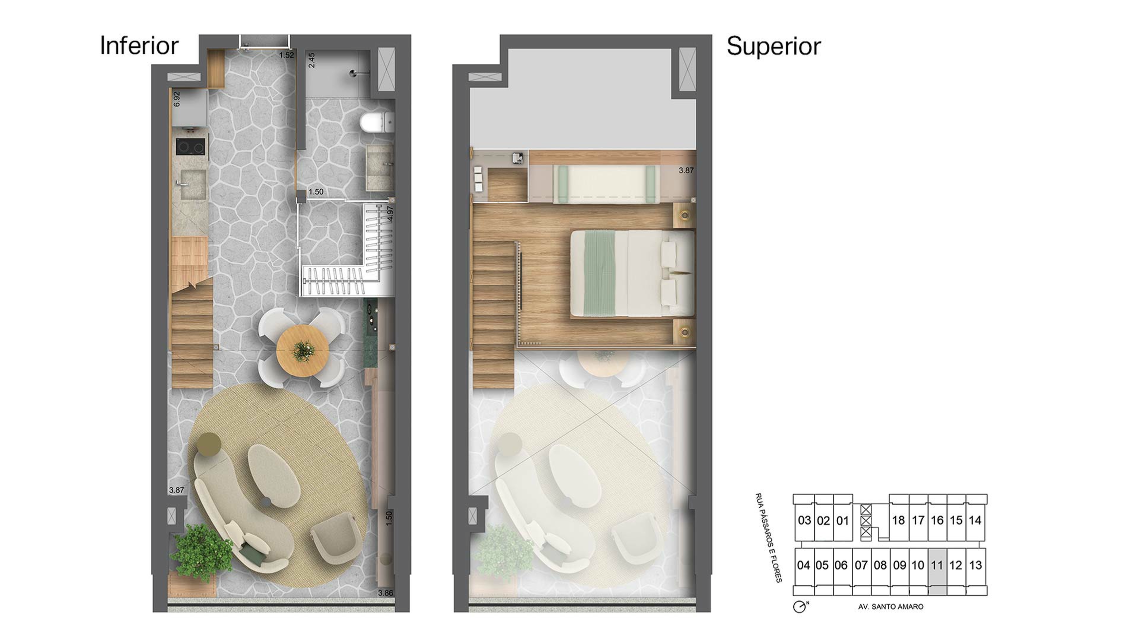 Planta Studio Decorado (Com Mezanino) – BRK by Helbor