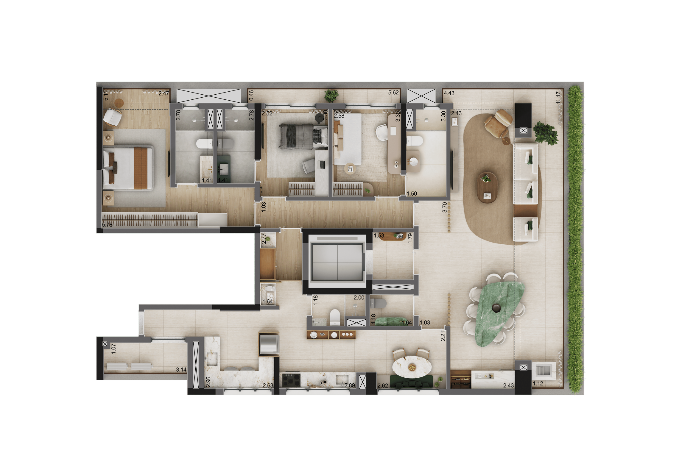 Planta decorado 182m² - living ampliado – The Only Moema