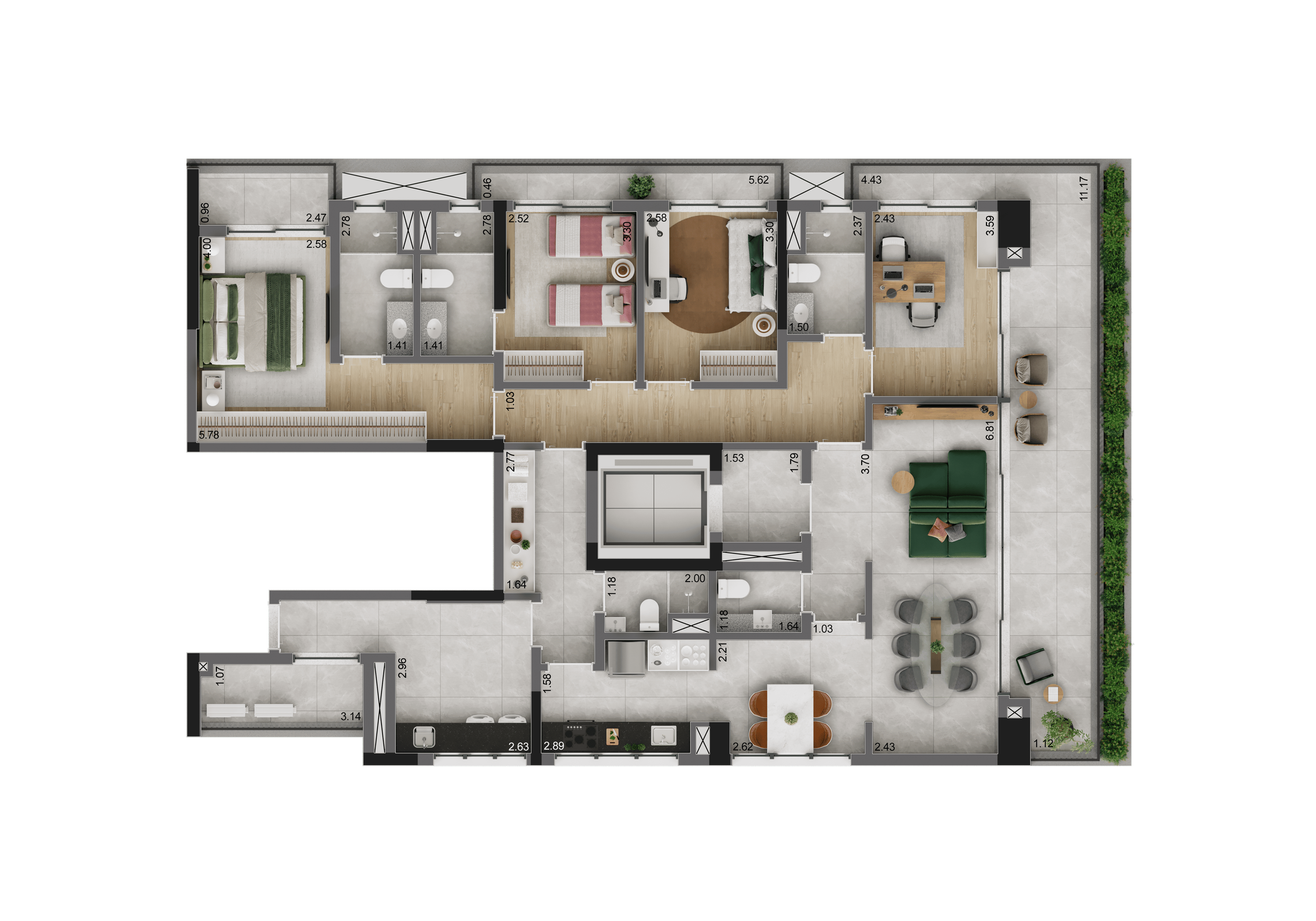 Planta padrão 182m² – The Only Moema
