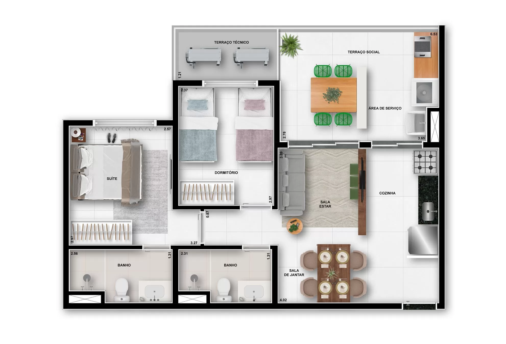 Planta 01 - 2 dorm 61m² – Wish 675