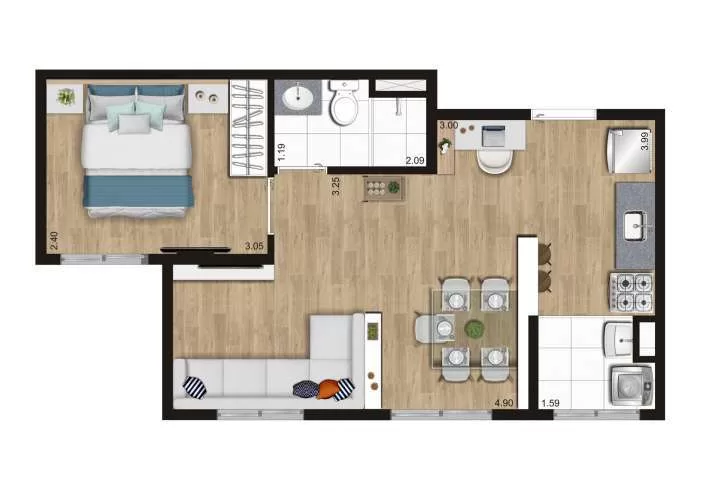 Planta 02 - 2 dorm 37m² - opção – KZ Jabaquara