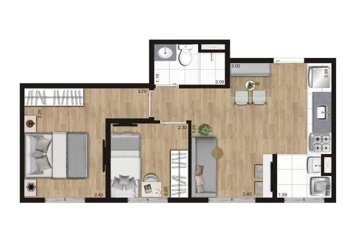 Planta 04 - 2 dorm 37m² – KZ Jabaquara