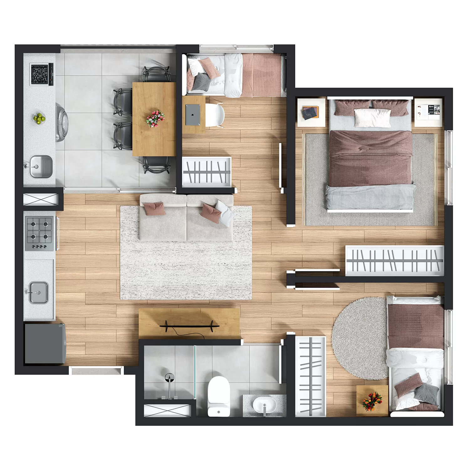 Planta 06 - 3 dorm 39m² – Maskan Estação Jabaquara