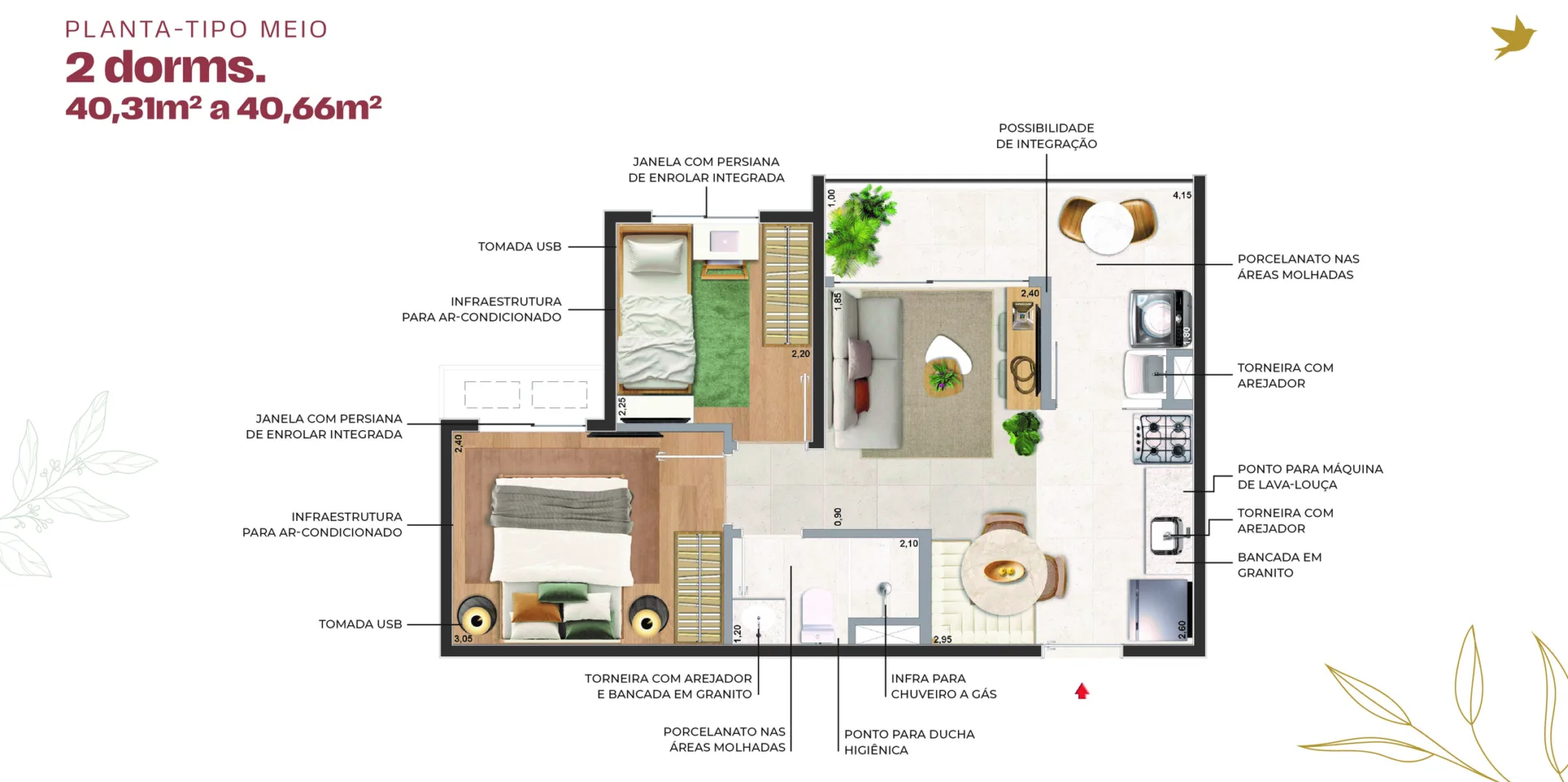 Planta do 011 Brooklin Residence Riva em Brooklin — 2 dormitórios – 40,31 m²