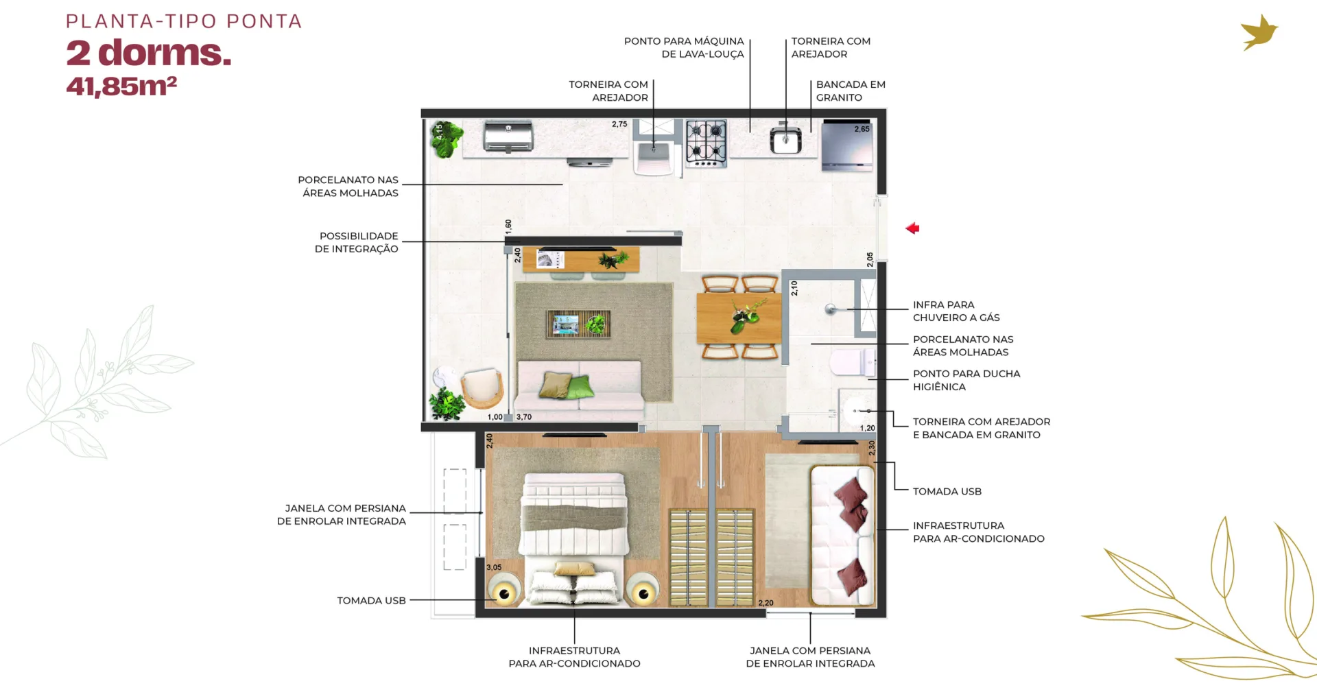 Planta do 011 Brooklin Residence Riva em Brooklin — 2 dormitórios – 41,85 m²