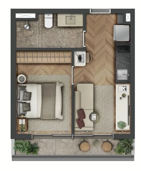 Planta do 1800 Oscar Pinheiros em Pinheiros — 1 dormitório – 33 m²