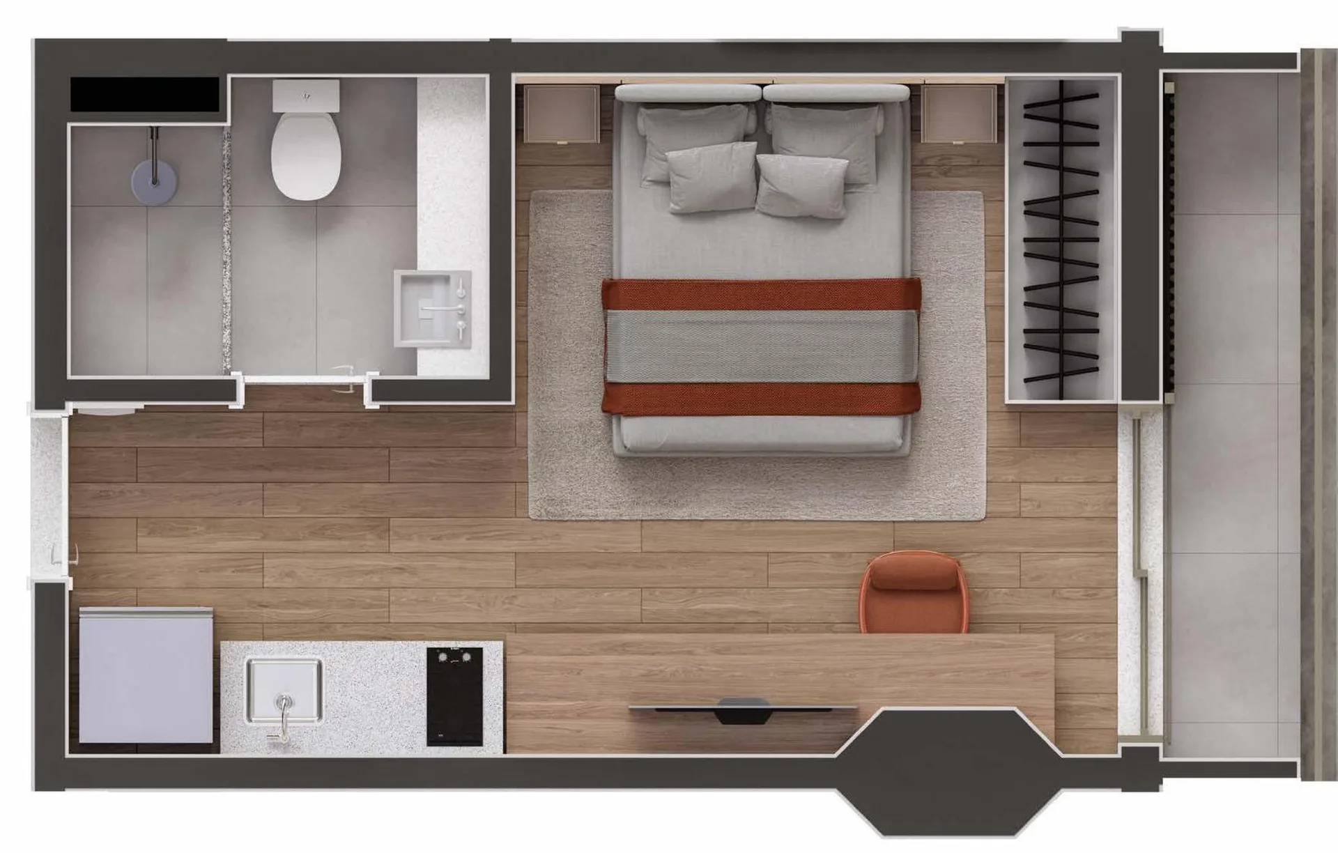 Planta do 312 Jam Moema em Moema — studio de 26,29 m²
