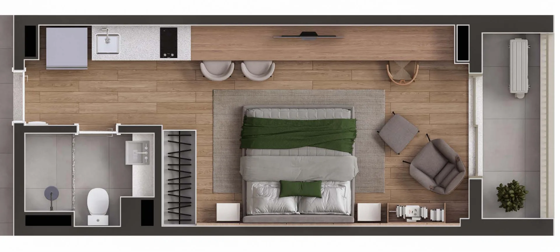 Planta do 312 Jam Moema em Moema — studio de 33,52 m²