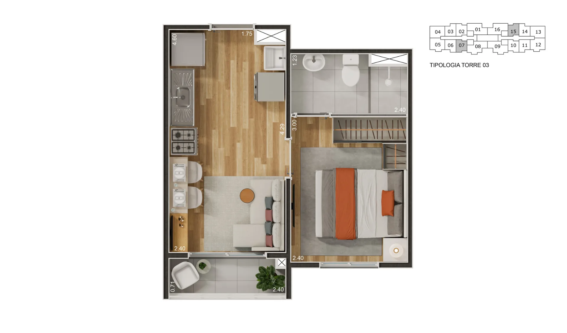 Planta do Abytá Nações Unidas em Santo Amaro — 1 dormitório, 25 m²