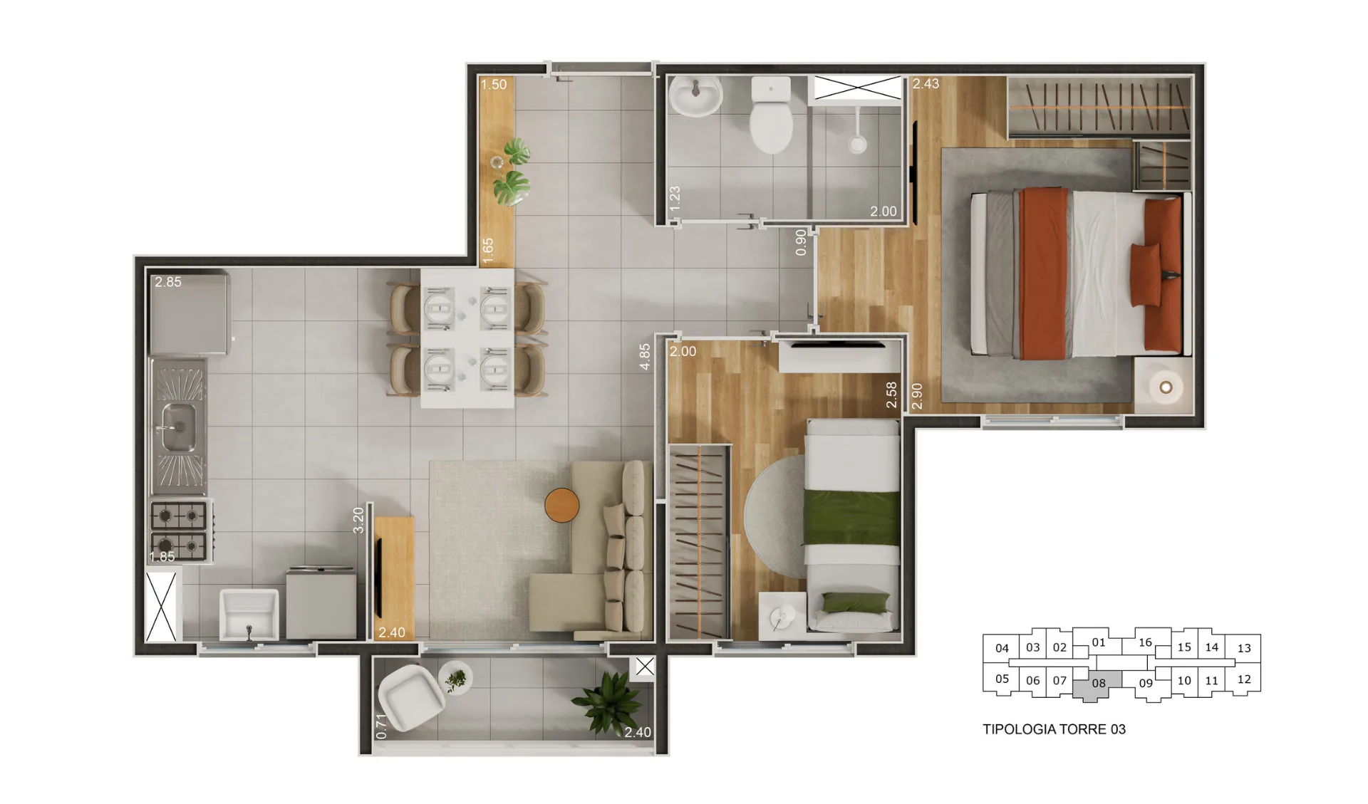 Planta do Abytá Nações Unidas em Santo Amaro — 2 dormitórios, 39 m²