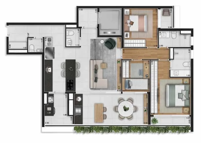 Planta do Aire Alto de Pinheiros em Pinheiros — 3 dormitórios, 124,67 m²