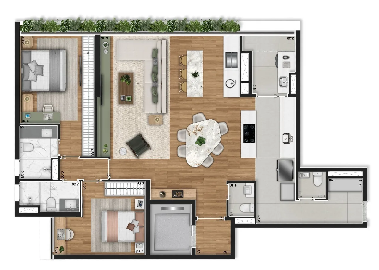Planta do Aire Alto de Pinheiros em Pinheiros — 2 dormitórios, 124,67 m² (opção)