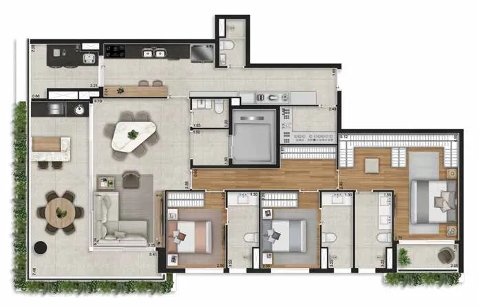 Planta do Aire Alto de Pinheiros em Pinheiros — 3 dormitórios, 167,83 m²