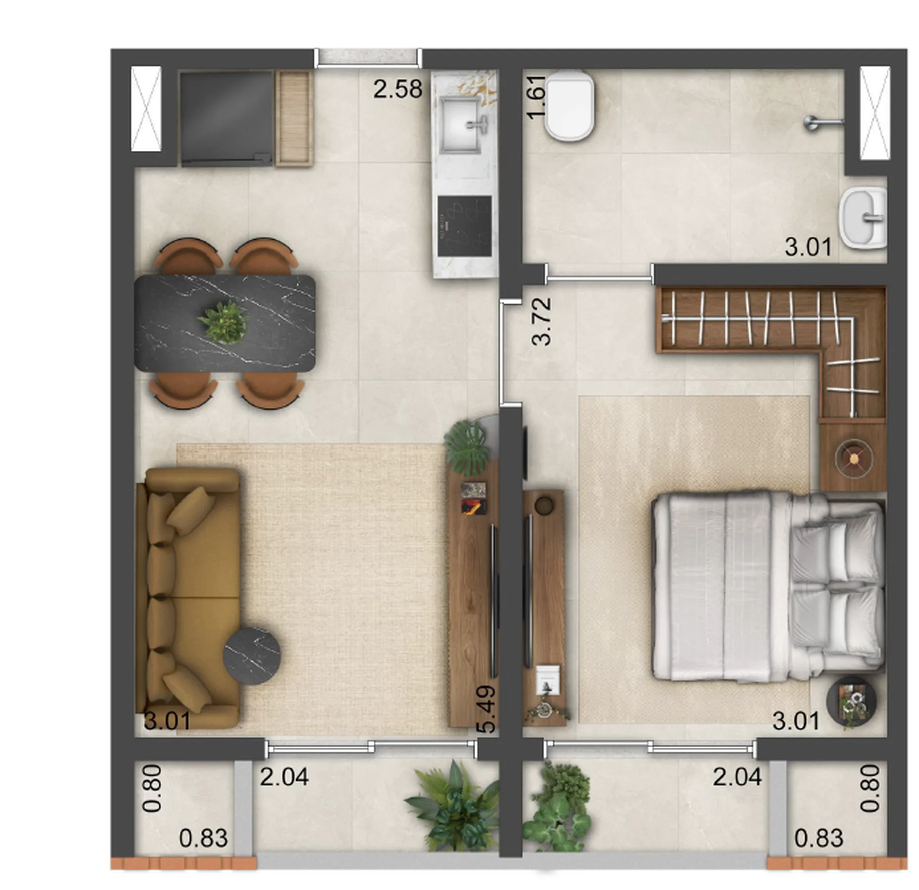 Planta do Alberito em Pinheiros — 1 dormitório – 43,35 m²