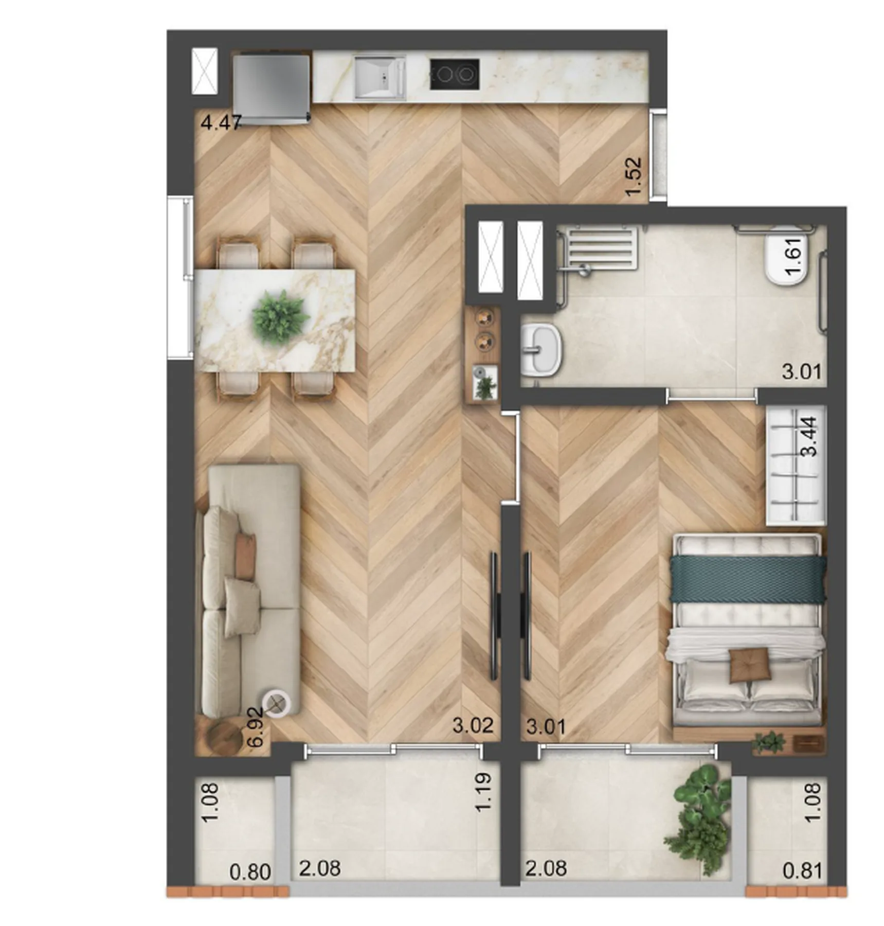 Planta do Alberito em Pinheiros — 1 dormitório – 52,63 m²