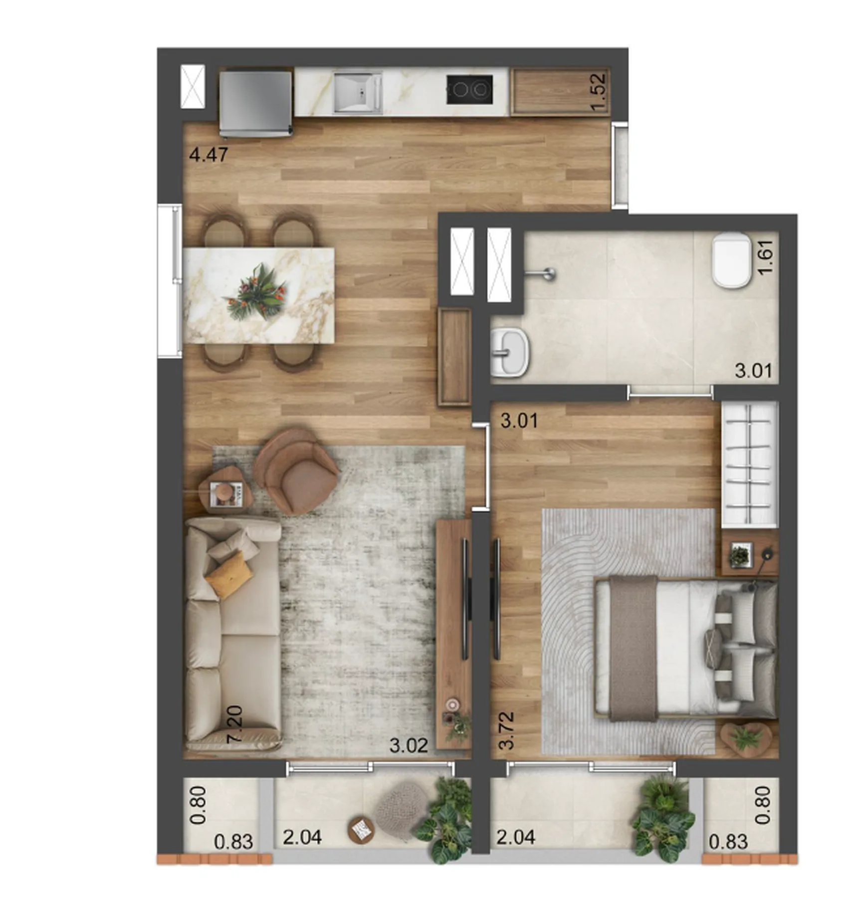 Planta do Alberito em Pinheiros — 1 dormitório – 52,89 m²