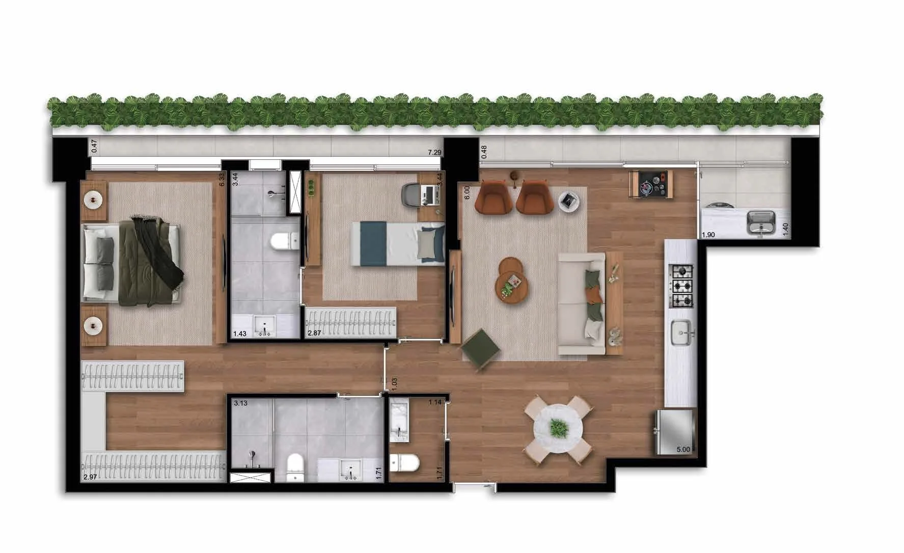 Planta do Albero em Itaim Bibi — 2 dormitórios, 105 m²