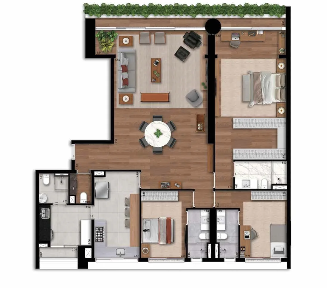 Planta do Albero em Itaim Bibi — 3 dormitórios, 185 m²