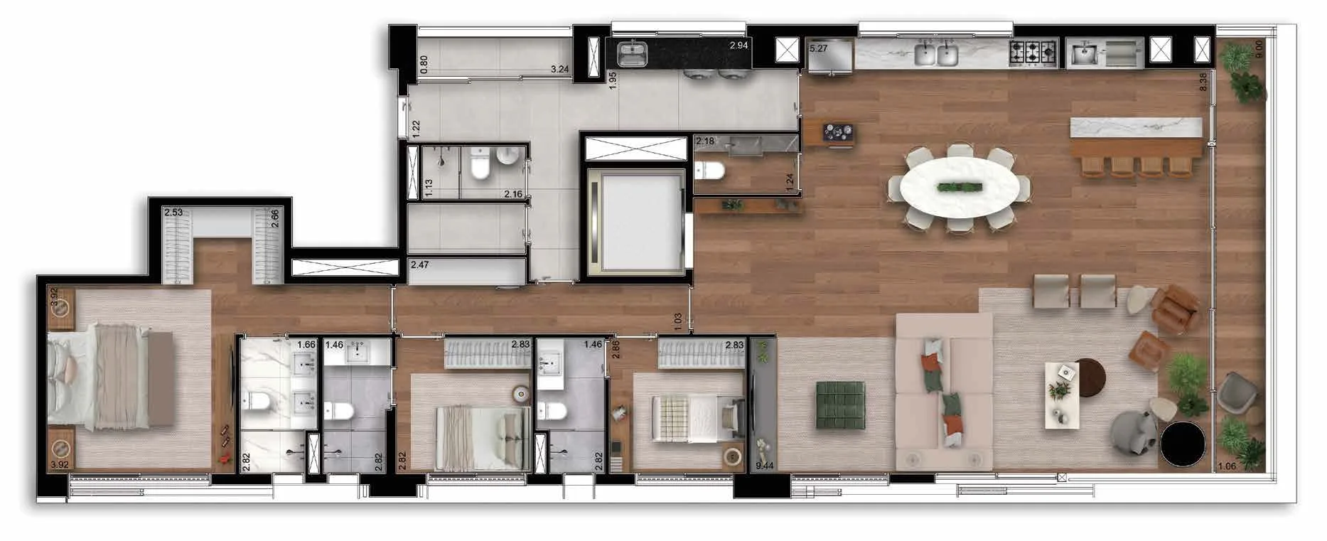 Planta do Albero em Itaim Bibi — 4 dormitórios, 204 m²