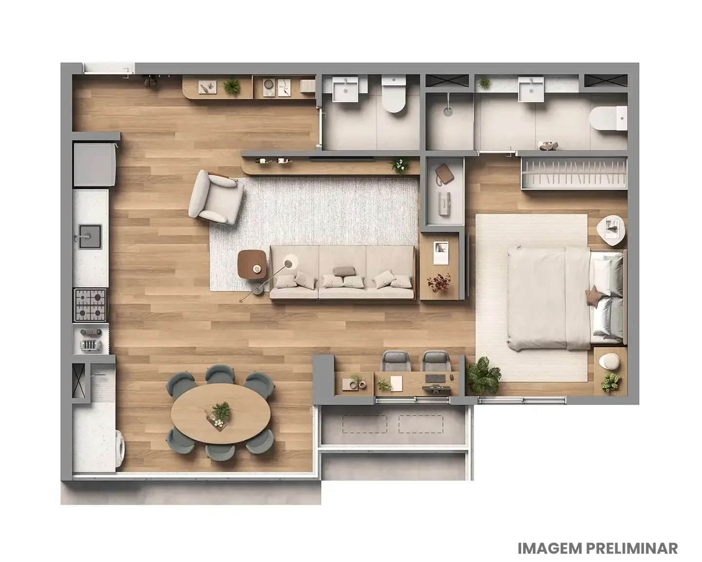 Planta do Almadá Vila Madalena em Vila Madalena — 1 dormitório, 58 m² (opção)