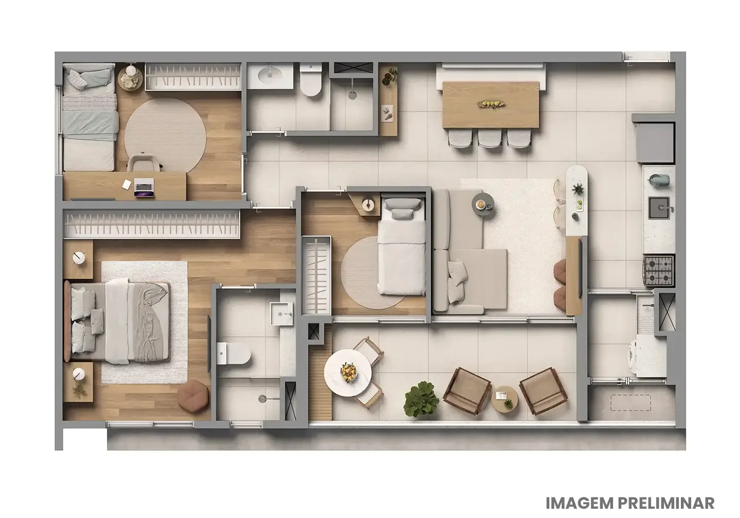 Planta do Almadá Vila Madalena em Vila Madalena — 3 dormitórios, 77 m²