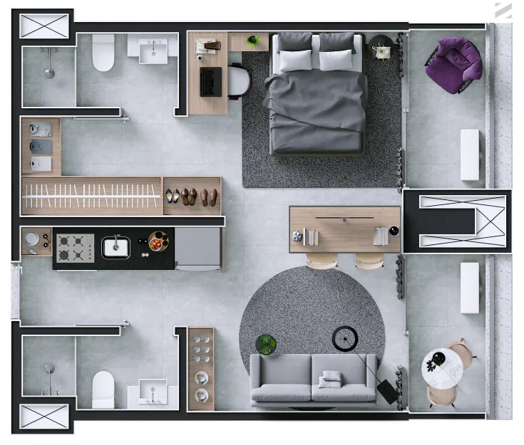 Planta do Almagah 227 em Tatuapé — studio de 40 m²